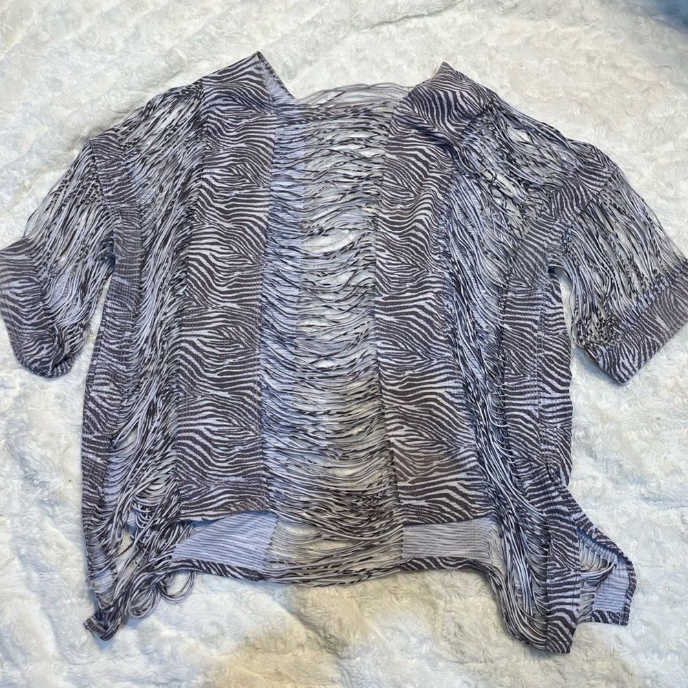 Woman’s Yon design Animal Print Frayed Top Zebra Tiger Print L/XL
